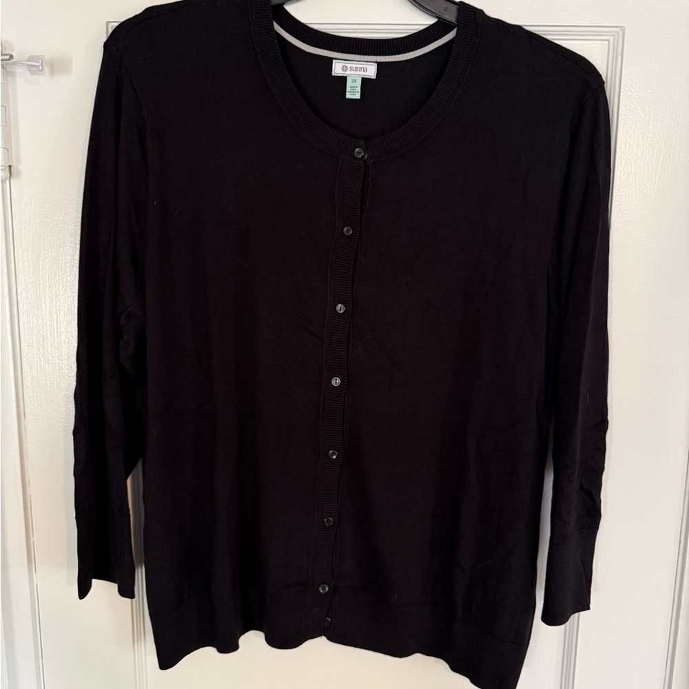 Susina Plus Size 3X Black Button Up Cardigan